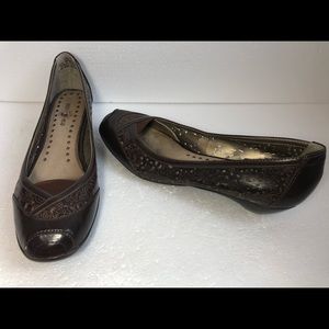 Duck head brown laser cut slip on shoes
